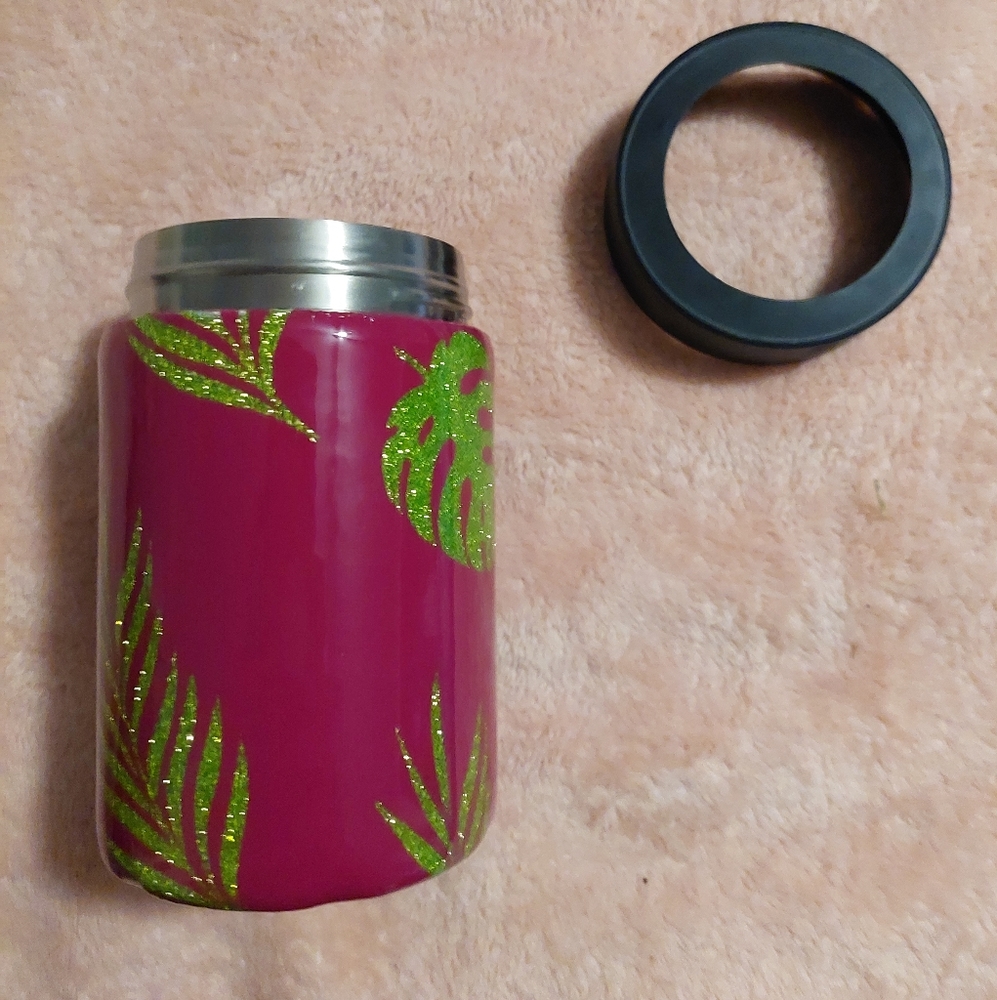 Handcrafted Can Koozie with Monstera/Tropical leaves 🌴🌿
